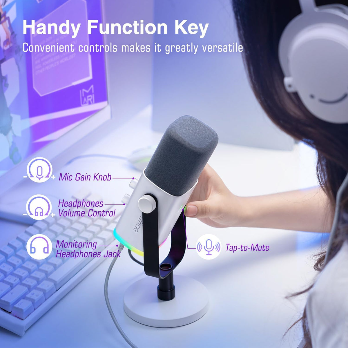 PC Gaming Microphone Bundle with XLR Cable, Computer USB RGB Mic for Streaming, Audio Cable Set,Xlr Male to Female Cord,Compatible with Mixer Audio Interface for Recording Podcast(Am8W+L9)