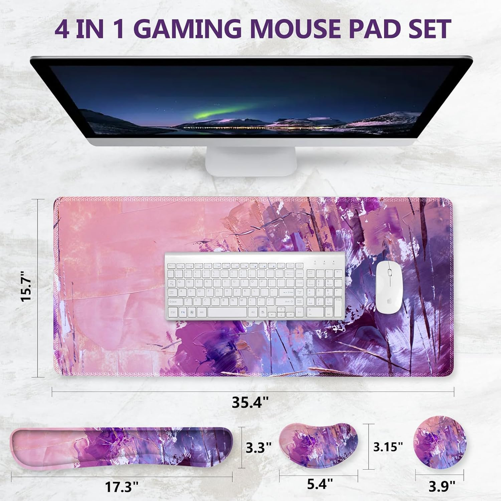 4-in-1 XXL Gaming Desk Mat Set – Extended Mouse Pad with Wrist Rests & Cup Coaster