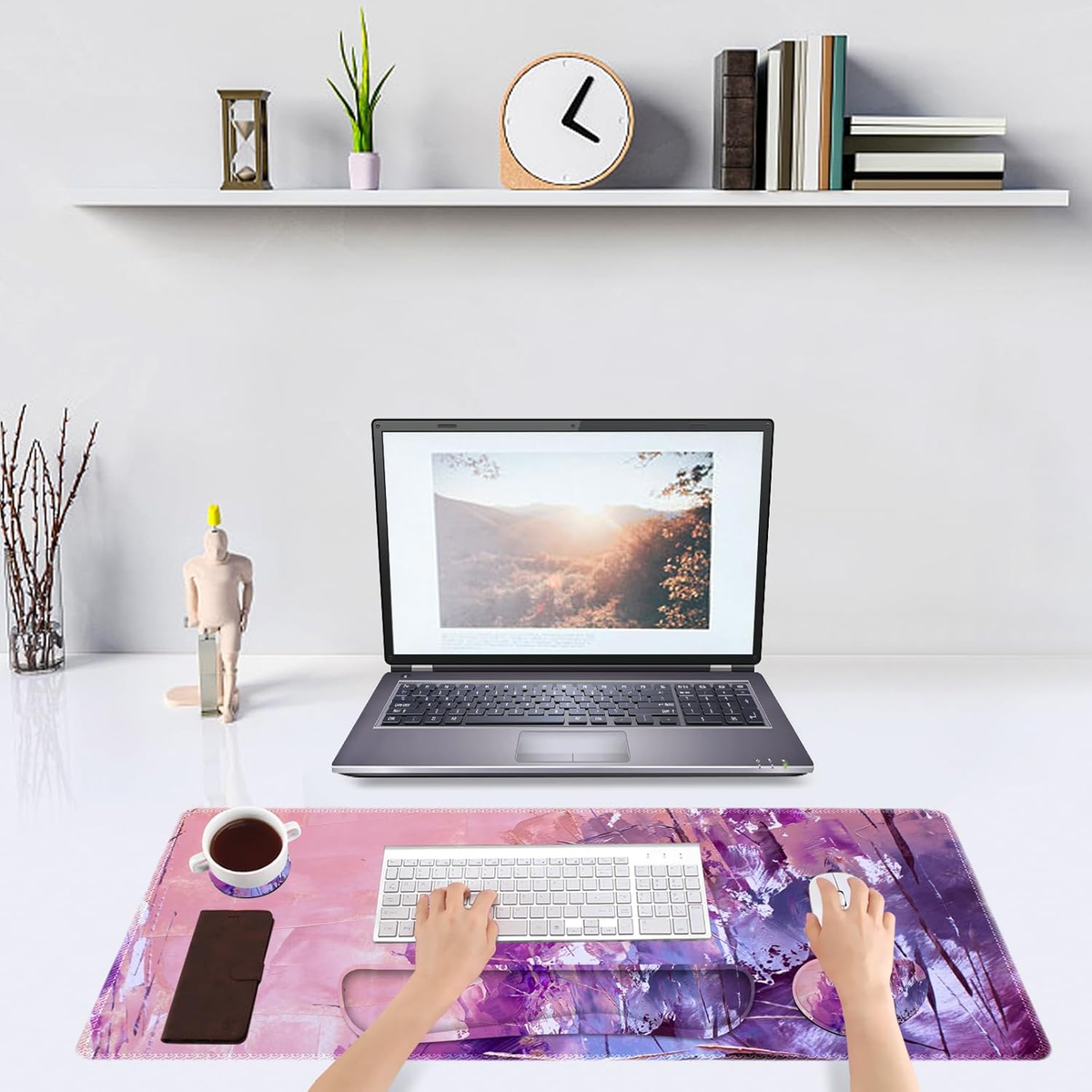 4-in-1 XXL Gaming Desk Mat Set – Extended Mouse Pad with Wrist Rests & Cup Coaster