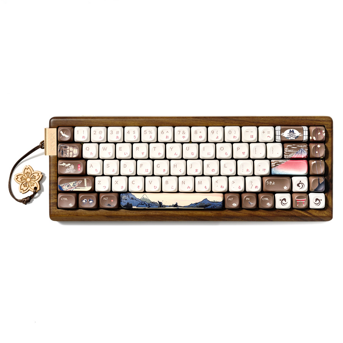 XVX MU68 Wireless Mechanical Keyboard – Walnut Wood & Cherry Blossom