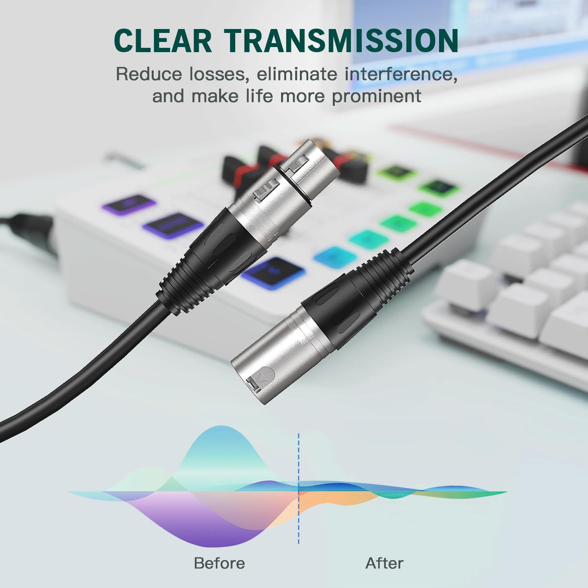 PC Gaming Microphone Bundle with XLR Cable, Computer USB RGB Mic for Streaming, Audio Cable Set,Xlr Male to Female Cord,Compatible with Mixer Audio Interface for Recording Podcast(Am8W+L9)