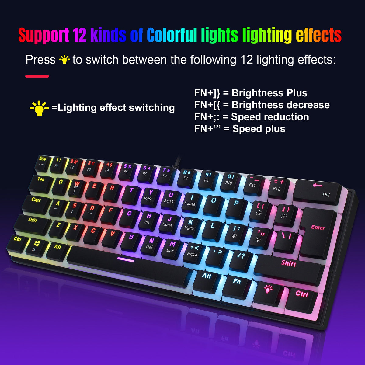 HXSJ 61-Key Wired Mechanical Keyboard – Pudding Keycaps & RGB